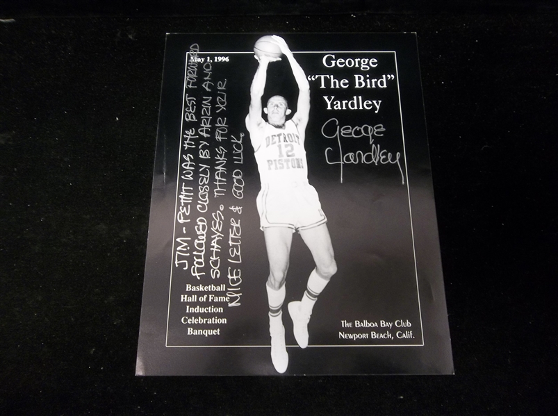 Autographed and Inscribed George Yardley Orange County Sports HOF B/W 8-½” x 11” BK HOF Commemorative Card