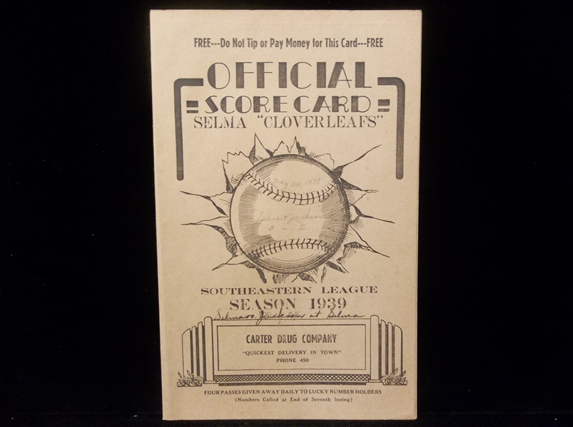 May 24, 1939 Jackson Senators @ Selma Cloverleafs MiLB Score Card