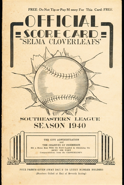 1940 Selma Cloverleafs MiLB Score Card