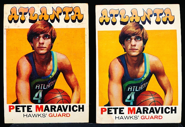 1971-72 Topps Basketball- #55 Pete Maravich, Atlanta- 2 Cards