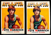 1971-72 Topps Basketball- #55 Pete Maravich, Atlanta- 2 Cards