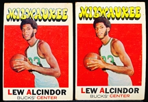 1971-72 Topps Basketball- #100 Lew Alcindor, Bucks- 2 Cards