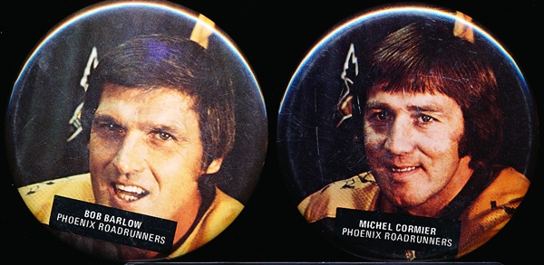 1970’s Phoenix Roadrunners WHA 3-½” Player Buttons- 2 Diff.