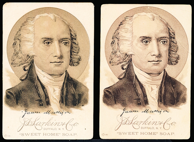 1880’s J.S. Larkin & Co. “Sweet Home Soap” U.S. Presidents Ad Back Trade Cards- James Madison- 2 Cards
