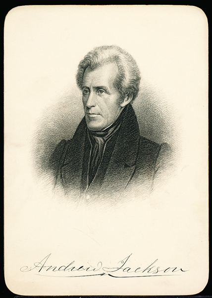 1882 Trautmann Publishing “Presidents of the United States” Steel Plate Engraving Card- Andrew Jackson
