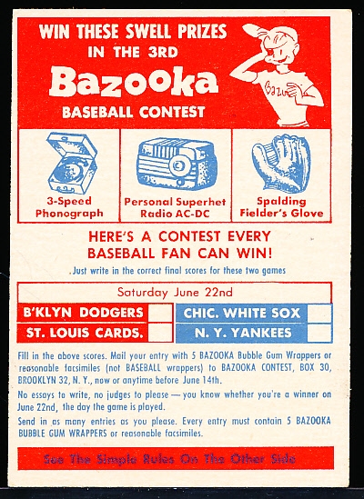 1957 Topps Baseball- Contest Card #3 (June 22nd)