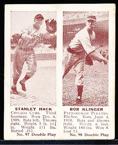 1941 Double Play Bb- #97 Stanley Hack (Cubs)/ #98 Bob Klinger (Pirates)