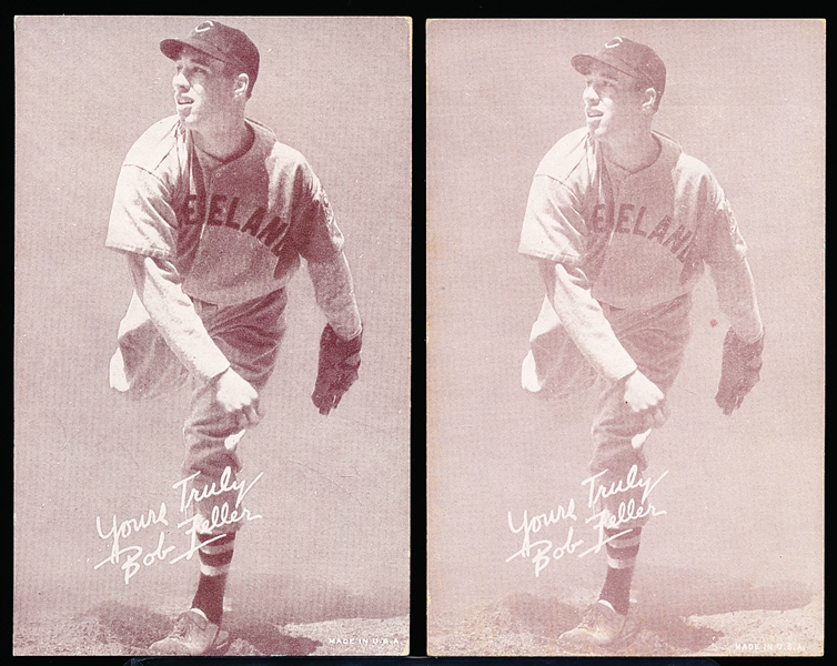 1939-46 Salutation Baseball Exhibits- Bob Feller, Yours Truly- 2 Variations- Both Pitching Versions