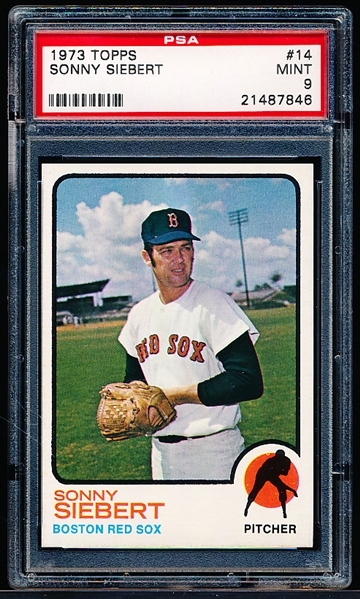 1973 Topps Baseball- #14 Sonny Siebert, Red Sox- PSA Mint 9