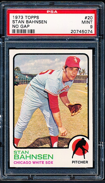 1973 Topps Baseball- #20 Stan Bahnsen, White Sox (No Gap Variation) - PSA Mint 9