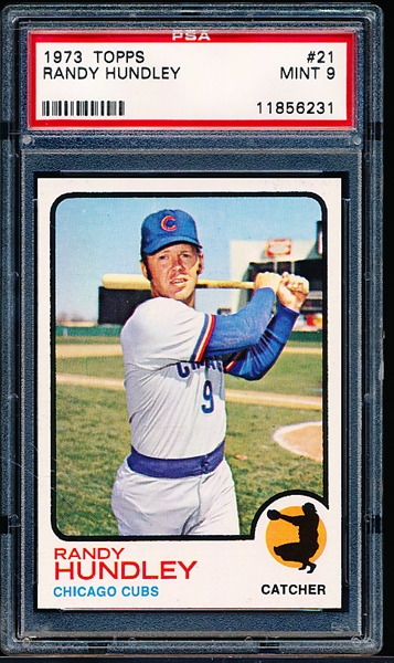 1973 Topps Baseball- #21 Randy Hundley, Cubs- PSA Mint 9