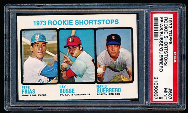 1973 Topps Baseball- #607 Rookie Shortstops- PSA Mint 9- Hi#