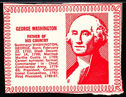 Mid-1960’s “U.S. Presidents” (F135) Milk Carton Card- George Washington