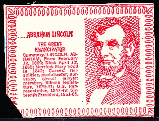 Mid-1960’s “U.S. Presidents” (F135) Milk Carton Card- Abraham Lincoln