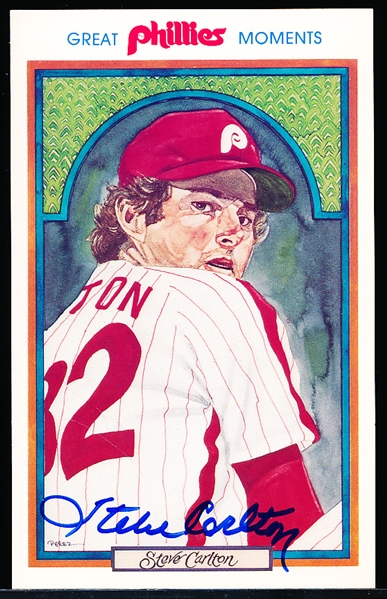 Autographed 1983 Philadelphia Phillies MLB 100th Anniversary Postcard #9 Steve Carlton