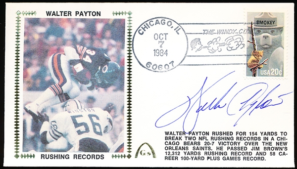 Autographed October 7, 1984 Gateway Postal Cachet NFL- Walter Payton Rushing Records