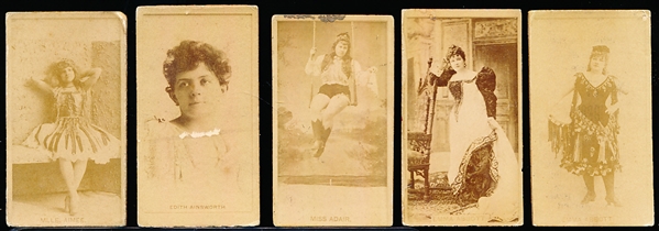 Late 1800’s Sweet Caporal Cigarettes “Actors & Actresses” (N245) Vertical Ad Back Cigarette Cards- 5 Diff.