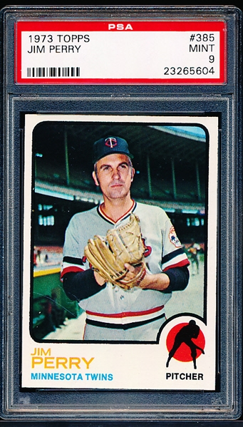 1973 Topps Baseball- #385 Jim Perry, Twins- PSA Mint 9
