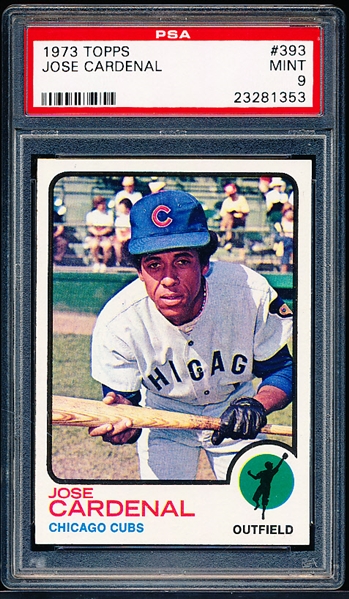 1973 Topps Baseball- # 393 Jose Cardenal, Cubs- PSA Mint 9
