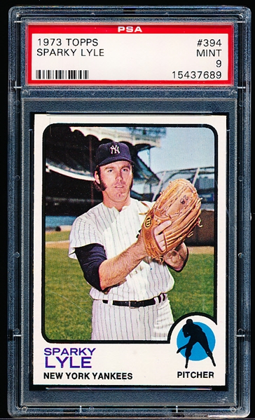 1973 Topps Baseball- #394 Sparky Lyle, Yankees- PSA Mint 9