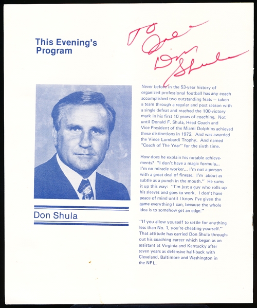 Autographed April 12, 1978 James P. Falvey 8th Annual Sports Dinner Program- Signed by Featured Guest Don Shula