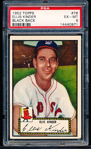 1952 Topps Baseball- #78 Ellis Kinder, Red Sox- PA Ex-Mt 6- Black Back!