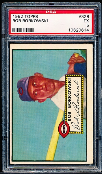 1952 Topps Baseball- #328 Bob Borkowski, Reds- PSA EX 5- High Number!