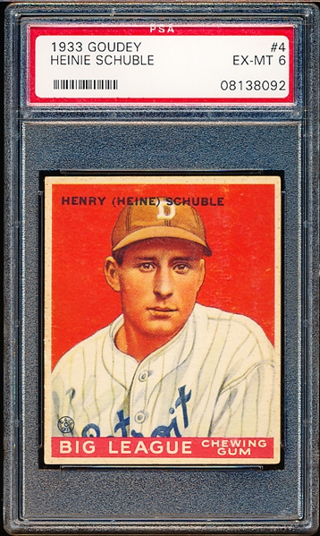 1933 Goudey Baseball- #4 Heinie Schuble, Detroit- PSA Ex-Mt 6