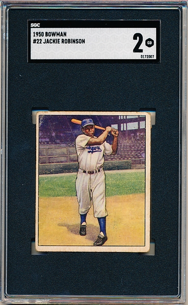 1950 Bowman Bb- #22 Jackie Robinson, Dodgers- SGC Good 2