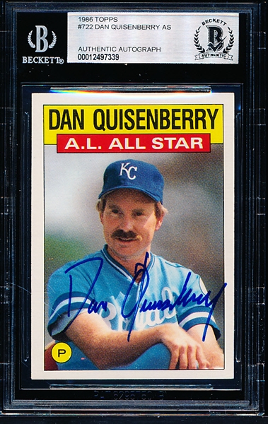 Autographed 1986 Topps Bsbl. #722 Dan Quisenberry AS