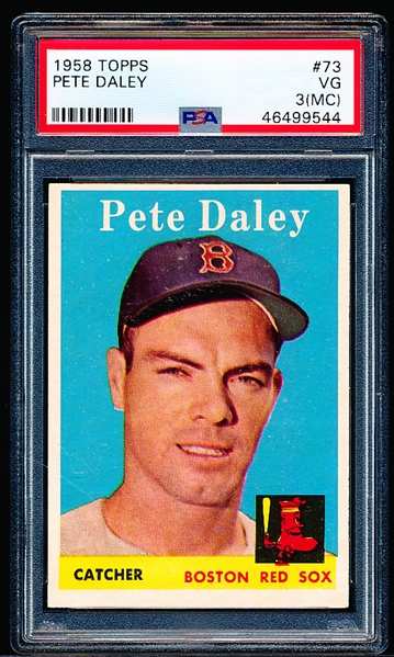 1958 Topps Bb- #73 Pete Daley, Red Sox- PSA Vg 3 (MC)