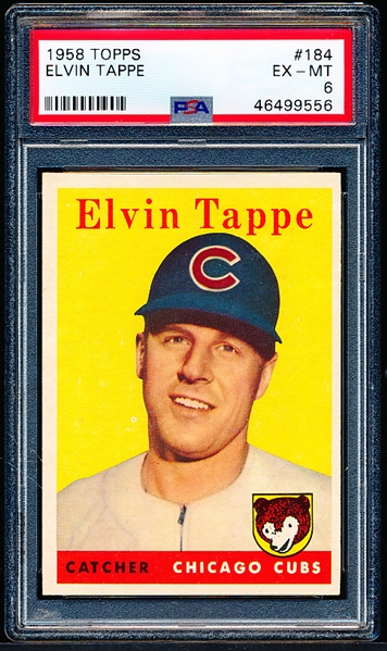 1958 Topps Bb- #184 Elvin Tappe, Cubs- PSA Ex-Mt 6