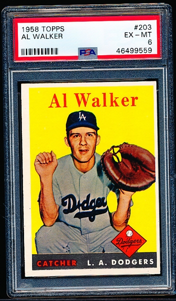 1958 Topps Bb- #203 Al Walker, Dodgers- PSA Ex-Mt 6