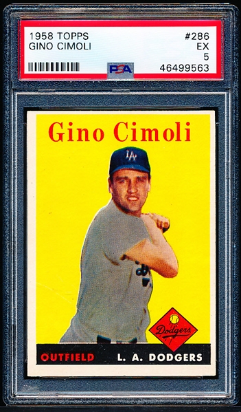 1958 Topps Bb- #286 Gino Cimoli, Dodgers- PSA Ex 5