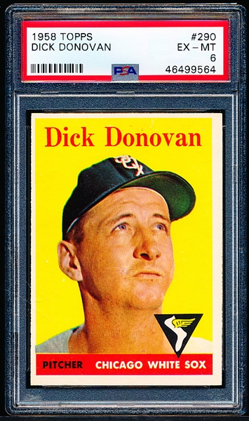 1958 Topps Bb- #290 Dick Donovan, White Sox- PSA Ex-Mt 6