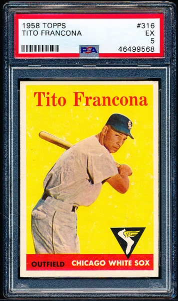 1958 Topps Bb- #316 Tito Francona, White Sox- PSA Ex 5