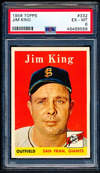 1958 Topps Bb- #332 Jim King, Giants- PSA Ex-Mt 6