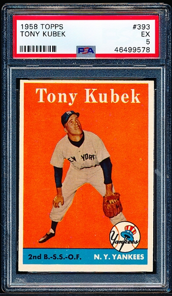 1958 Topps Bb- #393 Tony Kubek, Yankees- PSA Ex 5