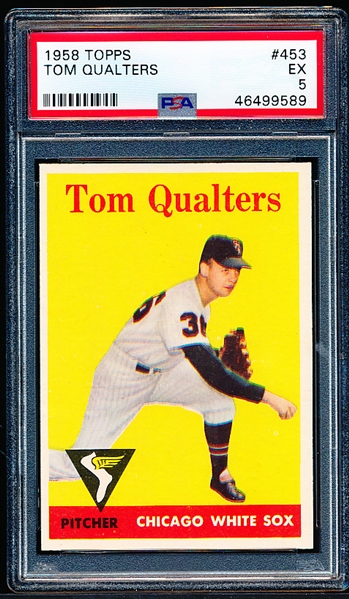1958 Topps Bb- #453 Tom Qualters, White Sox- PSA Ex 5