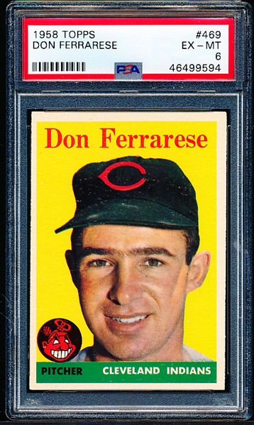 1958 Topps Bb- #469 Don Ferrarese, Cleveland- PSA Ex-Mt 6