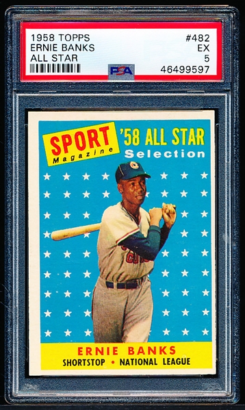 1958 Topps Bb- #482 Ernie Banks All Star- PSA Ex 5
