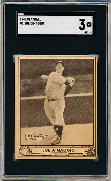1940 Playball Baseball- #1 Joe DiMaggio, Yankees- SGC 3 (Vg)