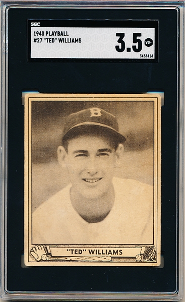1940 Playball Baseball- #27 Ted Williams, Red Sox- SGC 3.5 (VG+)