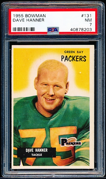 1955 Bowman Football- #131 Dave Hanner, Packers- PSA NM 7