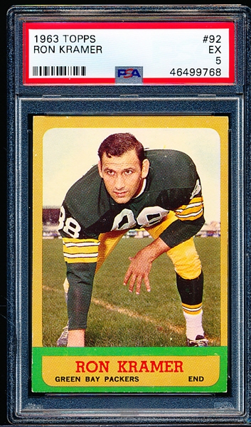 1963 Topps Football- #92 Ron Kramer, Packers- PSA Ex 5