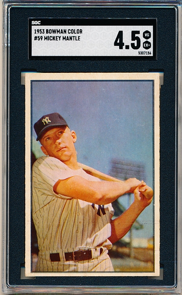 1953 Bowman Bb Color- #59 Mickey Mantle, Yankees- SGC 4.5 (Vg-Ex+)