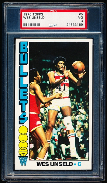 1976-77 Topps Basketball- #5 Wes Unseld, Bullets- PSA VG 3