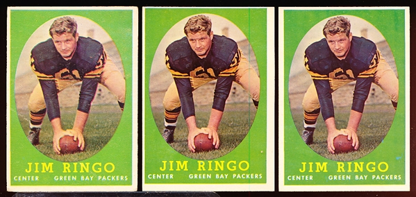 1958 Topps Fb- #103 Jim Ringo, Packers- 3 Cards