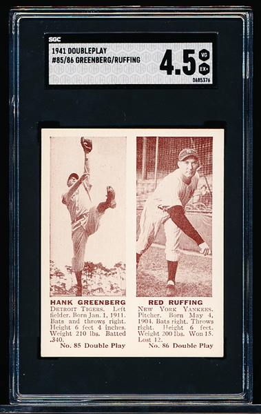 1941 Double Play Baseball- #85 Hank Greenberg/ #86 Red Ruffing- SGC 4.5 (Vg-Ex+)