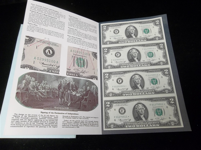 1976 U.S. Bureau of Engraving & Printing Uncut Sheet of Four $2 Bills